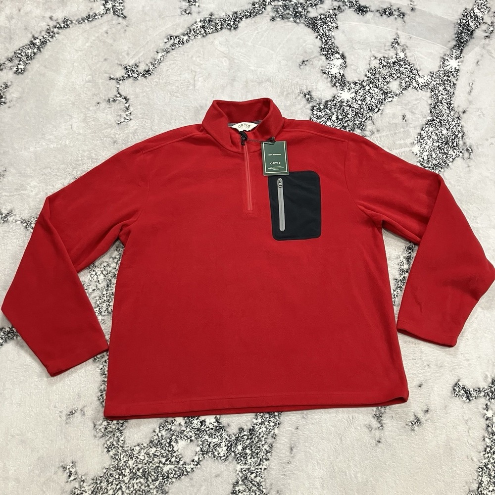 Orvis Mens XL Quarter Zip Fleece Red Pullover NWT Performance Jacket Pocket